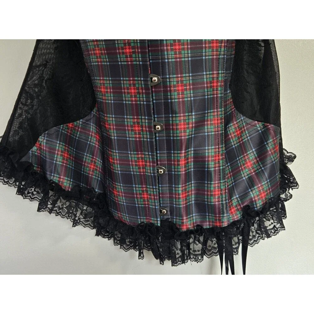 Adore Me Corset Womens 2X Plaid Lace Top Lace-Up Whimsigoth Goth Preppy Y2K